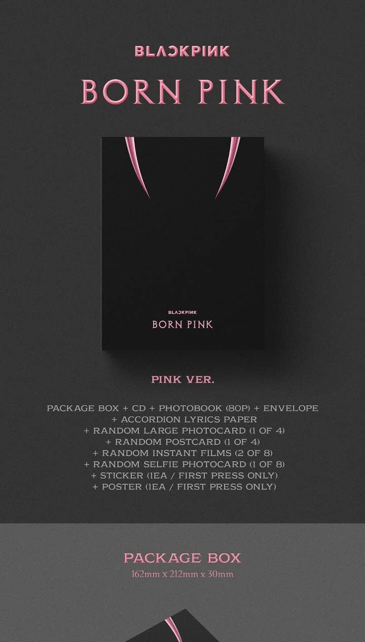 BLACKPINK BORN PINK 2nd Album BOX SET Version CD+Photobook+Accordion Lyrics Paper+Large Photocard+Postcard+Instant Film+Selfie Photocard+Tracking (PINK Version)