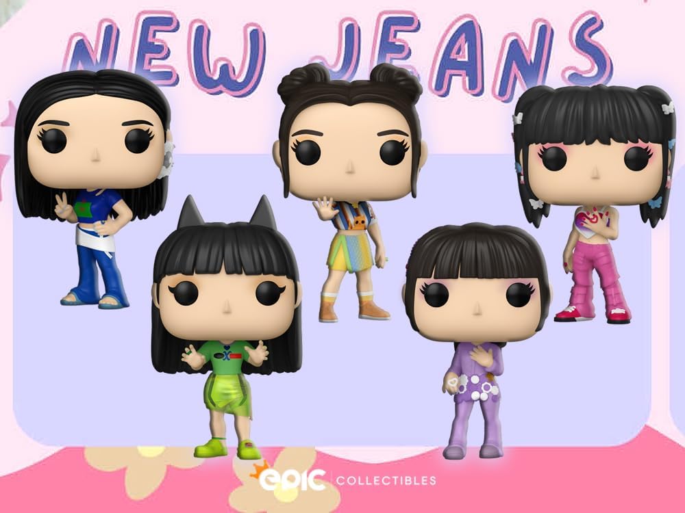 Pop NewJeans - Set of 5 - Minji, Hanni, Danielle, Haerin & Hyein New Jeans Vinyl Figures Included with Box Protector Compatible for Funko