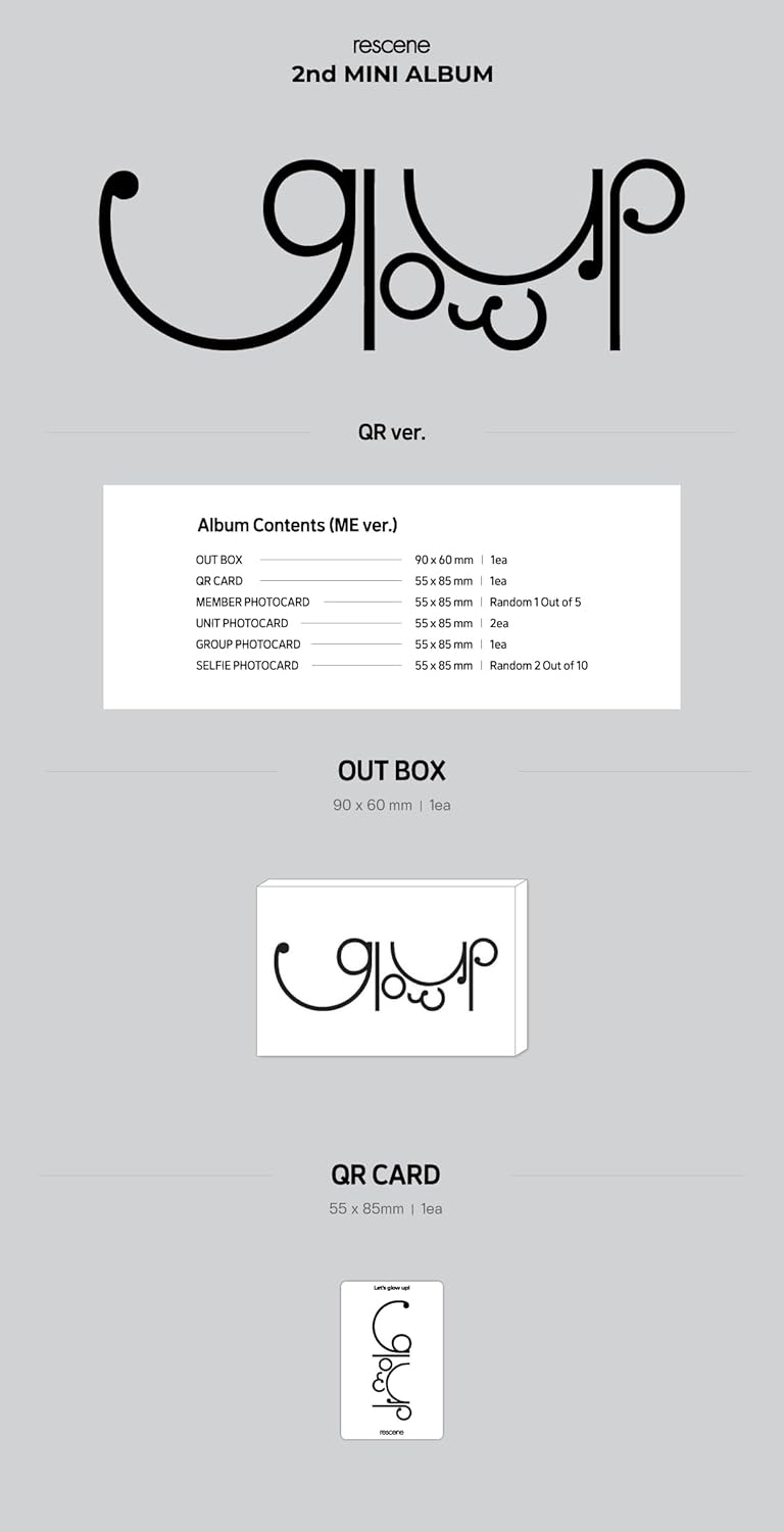 RESCENE Glow Up 2nd Mini Album QR 2 Version Set Outbox+1p QRcard+1p Member PhotoCard+2p Unit PhotoCard+1p Group PhotoCard+2p Selfie PhotoCard+Tracking Sealed