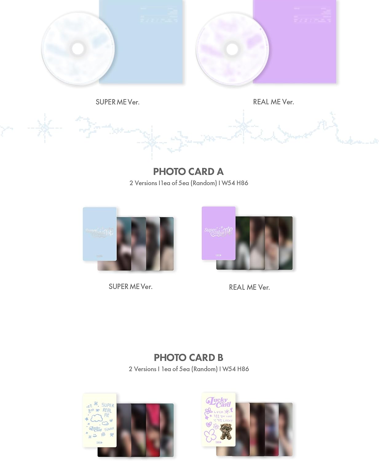 DREAMUS ILLIT Super Real ME 1st Mini Album CD+Poster with Lyrics on Pack+Photobook+Photocard A+Photocard B+Sticker+Paper Magnet+Paper Ornaments+Tracking Sealed (Super ME Version)