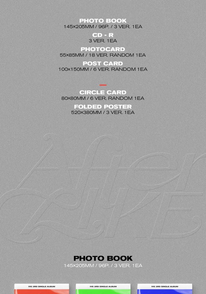 IVE After Like 3rd Single Album PHOTOBOOK Version 3 Cover SET CD+1p Folding Poster On Pack+96p PhotoBook+1p PhotoCard+1p PostCard+Tracking Sealed