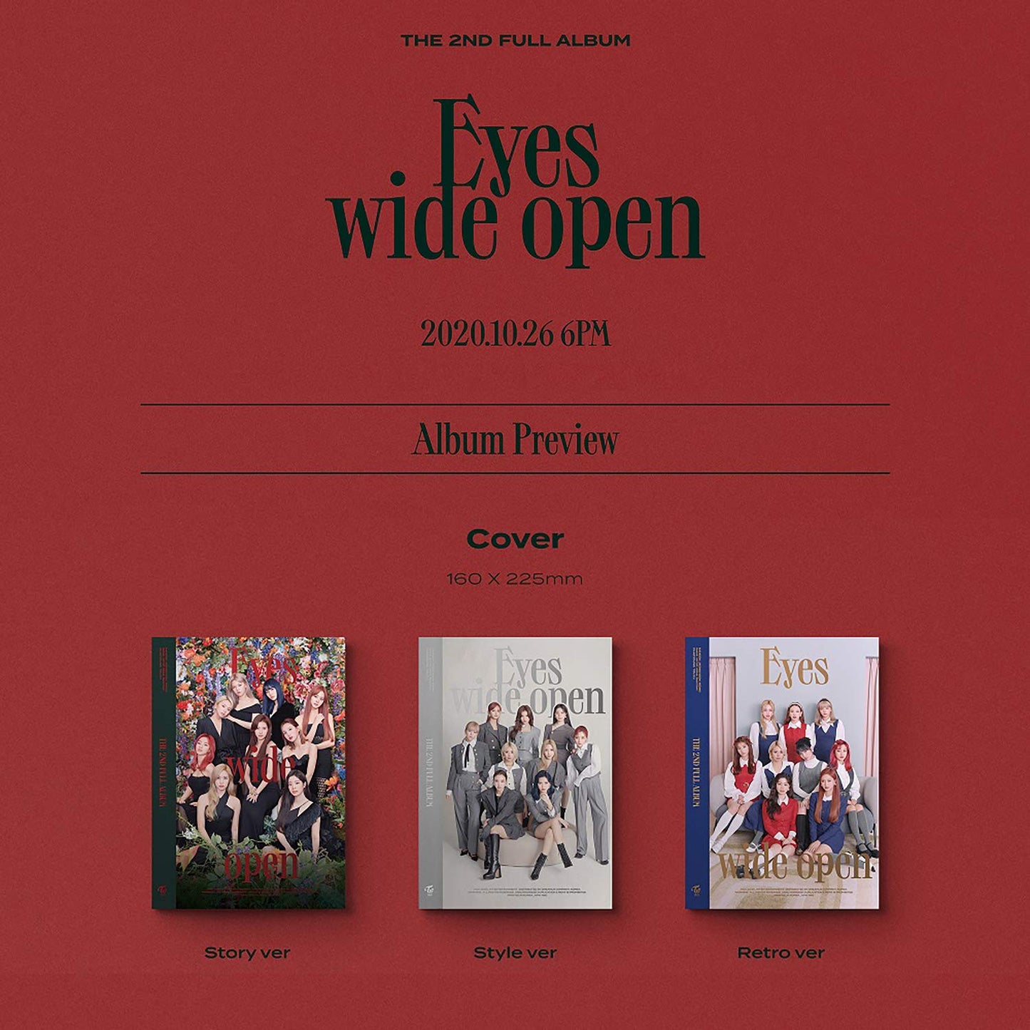 TWICE 2nd Album - EYES WIDE OPEN RETRO ver. Photobook + Message Card + Lyric Poster + Sticker + Photocards