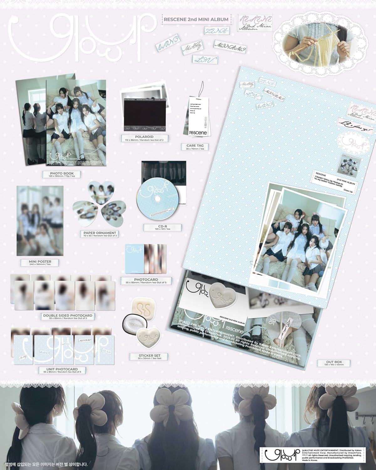 RESCENE Glow Up 2nd Mini Album WE Version 72p PhotoBook+1p PhotoCard+1p Double Sided PhotoCard+1p Unit Card+1p Mini Poster+1ea Ornament+1p Polaroid+3ea Sticker+1ea Care Tag+Tracking Sealed