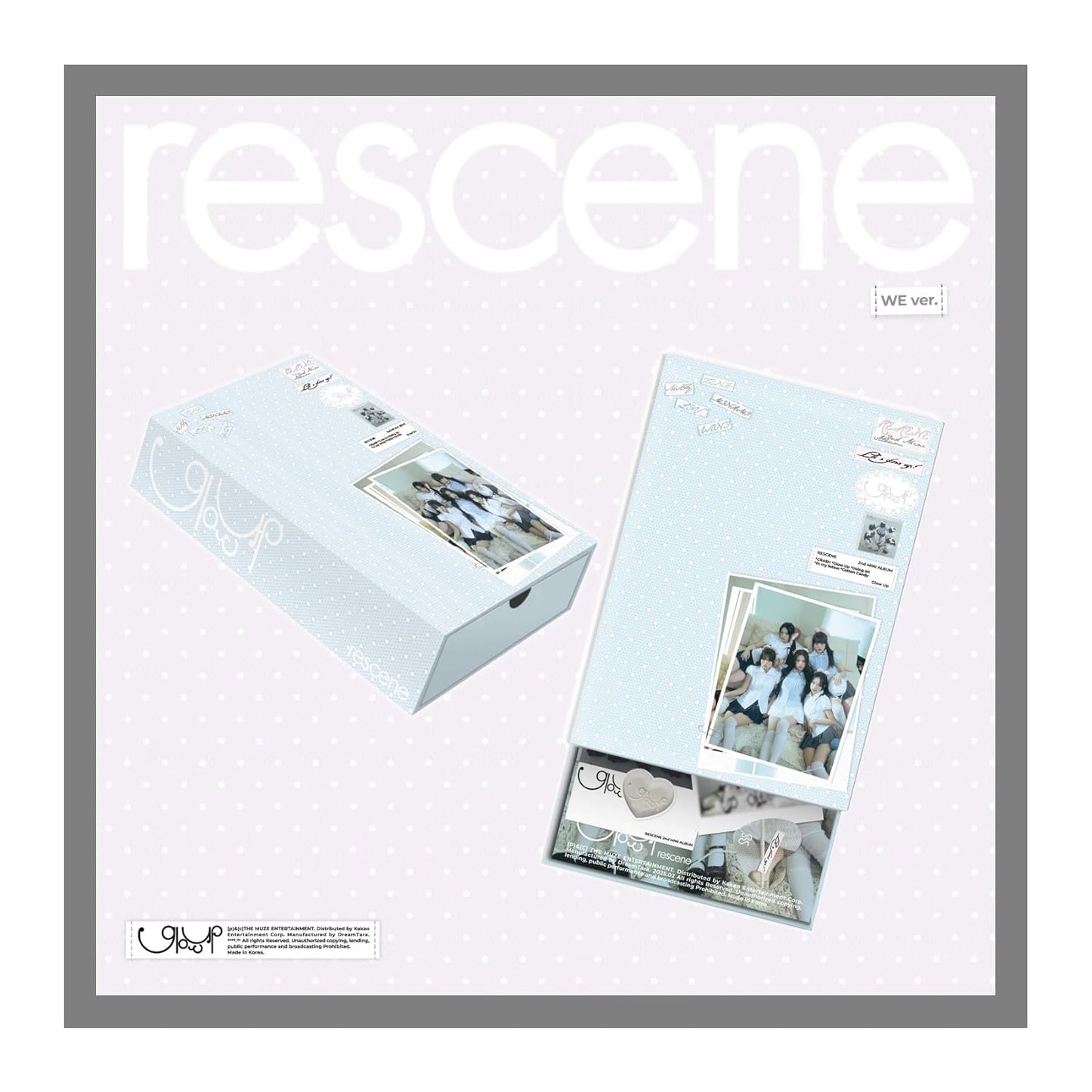 RESCENE Glow Up 2nd Mini Album WE Version 72p PhotoBook+1p PhotoCard+1p Double Sided PhotoCard+1p Unit Card+1p Mini Poster+1ea Ornament+1p Polaroid+3ea Sticker+1ea Care Tag+Tracking Sealed