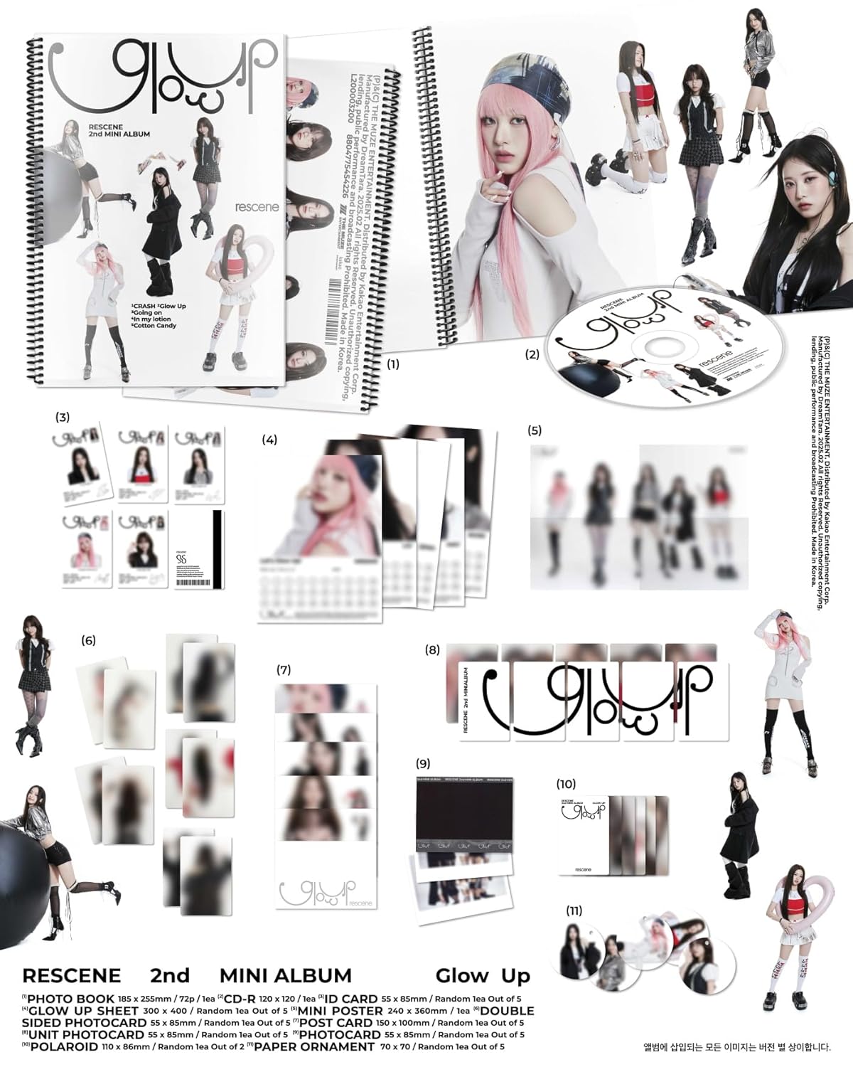 RESCENE Glow Up 2nd Mini Album ME Version 72p PhotoBook+1p PhotoCard+1p Double Sided PhotoCard+1p Unit Card+1p Mini Poster+1ea Ornament+1p Polaroid+1ea Sheet+1p PostCard+1p ID Card+Tracking Sealed
