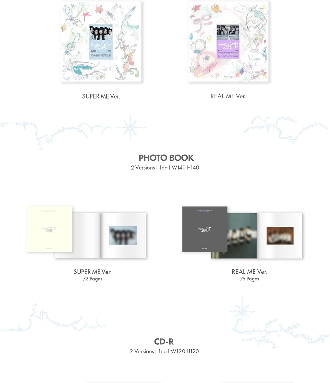 DREAMUS ILLIT Super Real ME 1st Mini Album CD+Poster with Lyrics on Pack+Photobook+Photocard A+Photocard B+Sticker+Paper Magnet+Paper Ornaments+Tracking Sealed (Super ME Version)