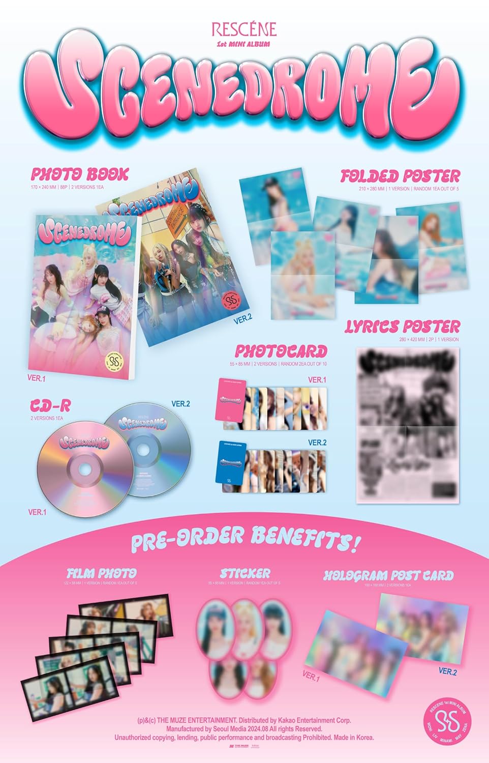 RESCENE SCENEDROME 1st Mini Album Standard Random Version 1p Folded Poster on Pack+88p PhotoBook+2p PhotoCard+2p Lyrics Poster+Tracking Sealed