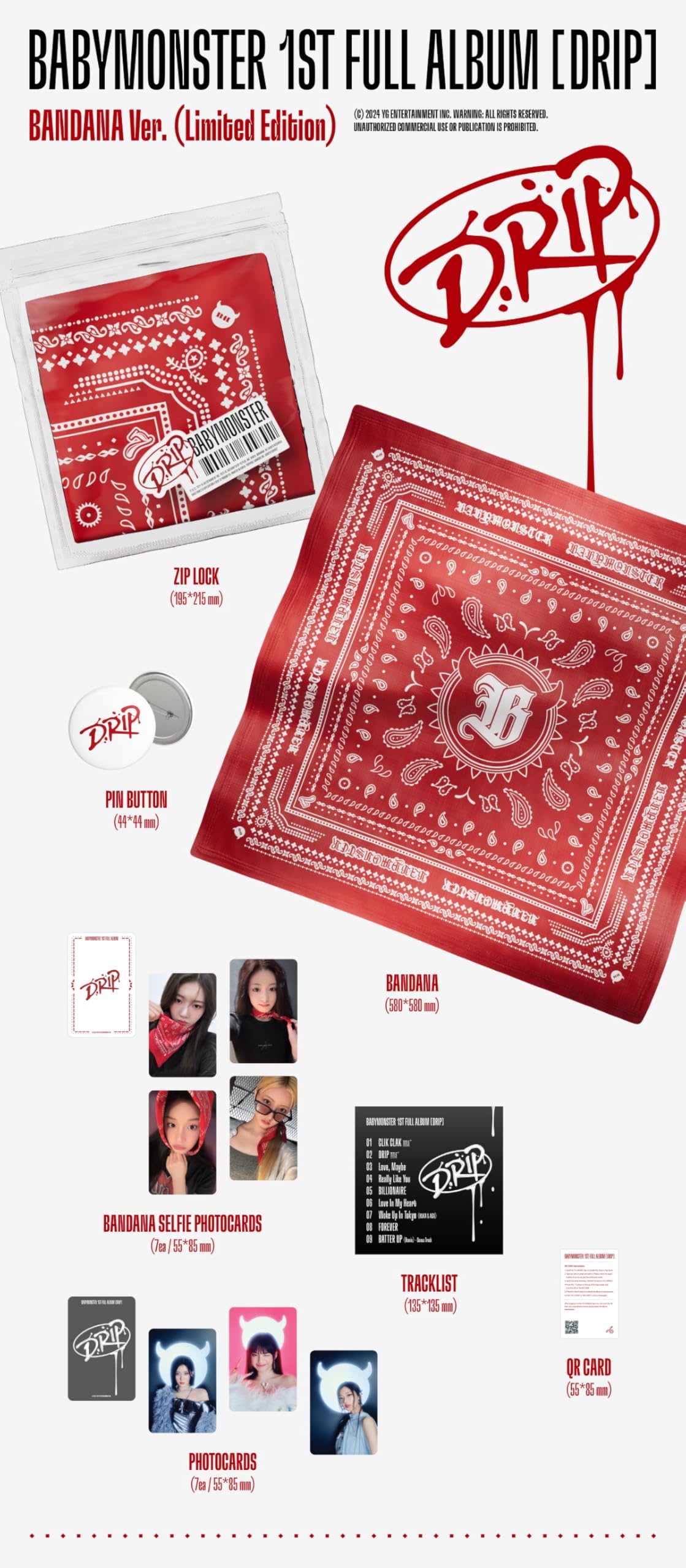 BABYMONSTER DRIP 1st Full Album with Tracking Sealed Baby Monster (Limited Bandana Version)