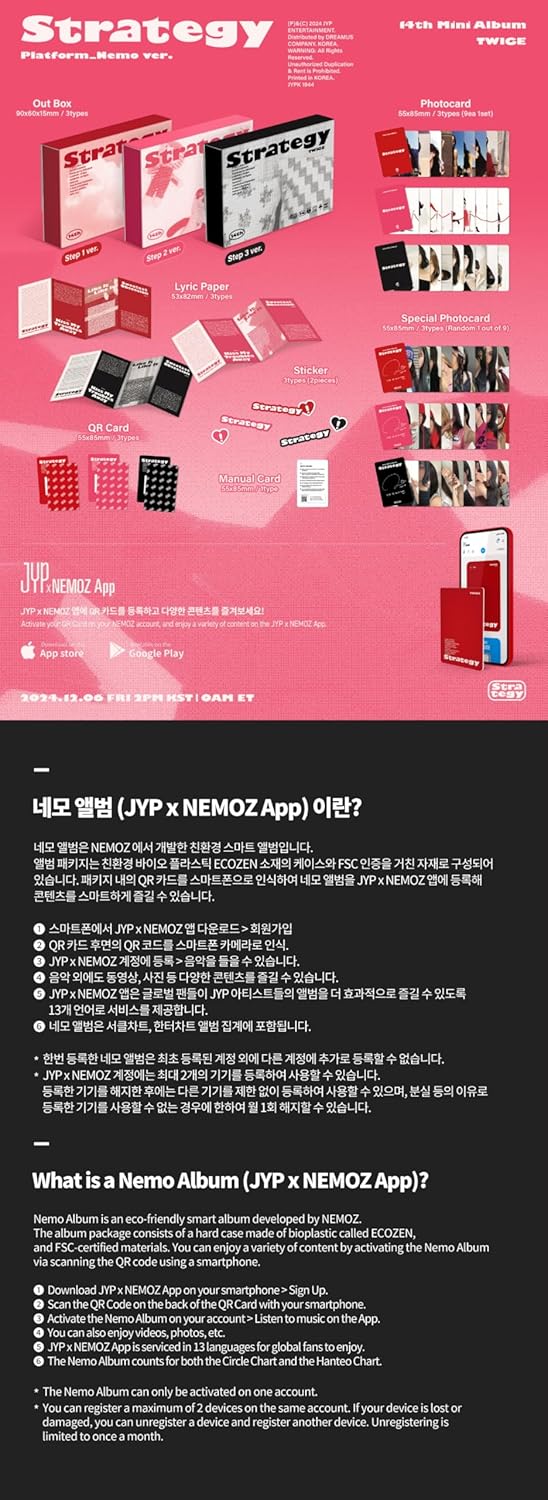 TWICE STRATEGY 14th Mini Album NEMO 3 Version Set Outbox+1p QR Card+2ea Sticker+1ea Lyric Paper+1ea Manual Card+9p PhotoCard+1p Special PhotoCard+Tracking Sealed