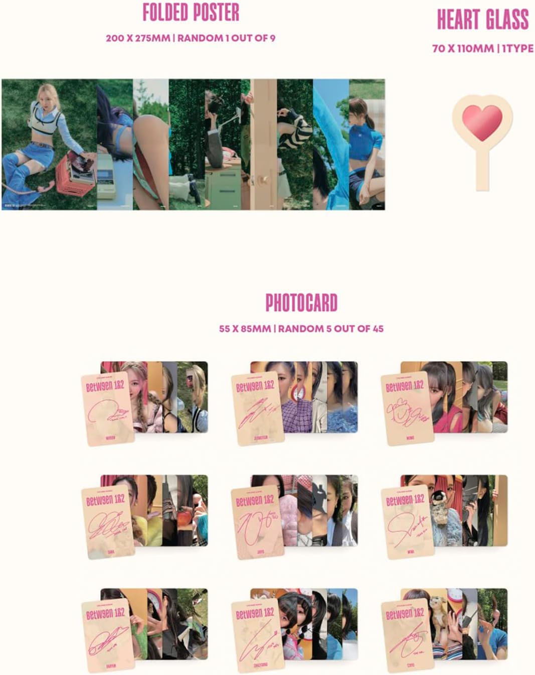 TWICE - [BETWEEN 1&2] (Complete Ver.) Photobook + CD-R + BOX + Polaroid + Postcard + Sticker + Message Photocard + Heart Glass + Folded Poster + Photocard + 2 Pin Button Badges