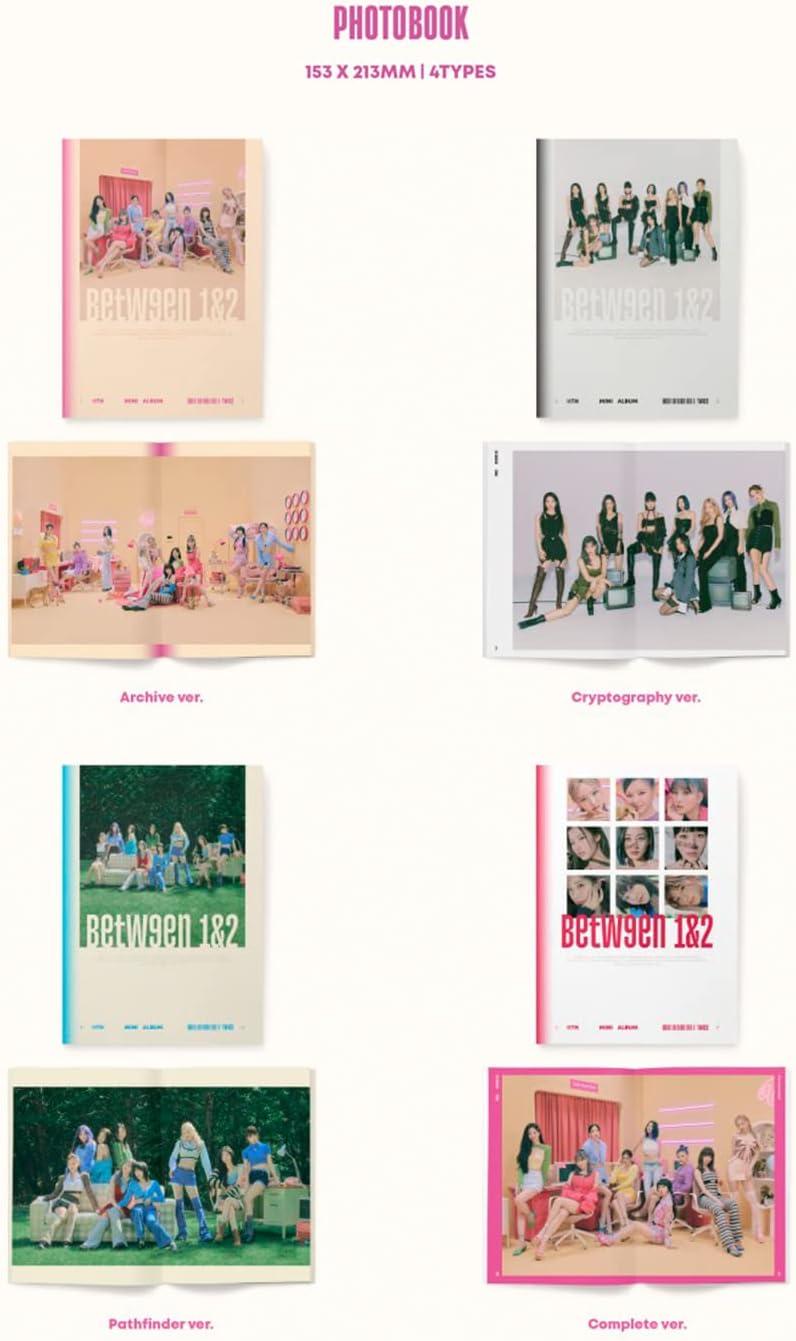 TWICE - [BETWEEN 1&2] (Complete Ver.) Photobook + CD-R + BOX + Polaroid + Postcard + Sticker + Message Photocard + Heart Glass + Folded Poster + Photocard + 2 Pin Button Badges
