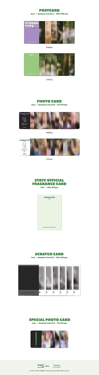 STAYC [ STEREOTYPE ] 1st Mini Album [ TYPE A ] 1ea CD + 84p Photo Book + 1ea Folding Poster + 1ea Post Card + 1ea Photo Card + 1ea Fragrance Card + 1ea Scratch Card + 1ea Special Photo Card