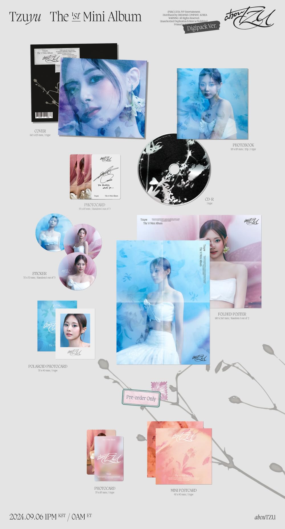 abouTZU - Tzuyu (Twice) 1st Mini Album Full Set: Run + Fly + Heaven + Digipack + Nemo (No Vinyl)