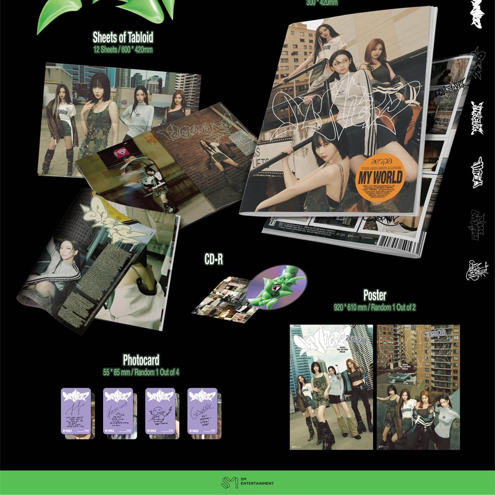 aespa - MY WORLD [Tabloid ver.] 3rd Mini Album+Folded Poster (CD Only, No Poster)