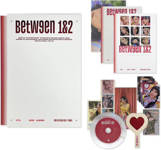 TWICE - [BETWEEN 1&2] (Complete Ver.) Photobook + CD-R + BOX + Polaroid + Postcard + Sticker + Message Photocard + Heart Glass + Folded Poster + Photocard + 2 Pin Button Badges