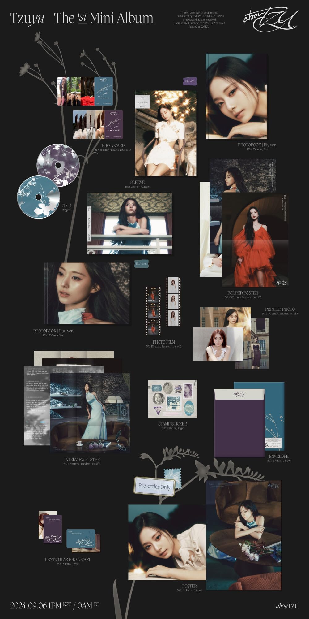 abouTZU - Tzuyu (Twice) 1st Mini Album Full Set: Run + Fly + Heaven + Digipack + Nemo (No Vinyl)