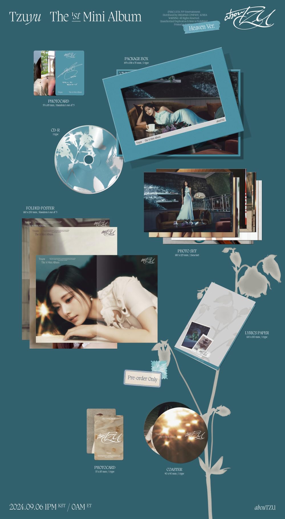 abouTZU - Tzuyu (Twice) 1st Mini Album Full Set: Run + Fly + Heaven + Digipack + Nemo (No Vinyl)