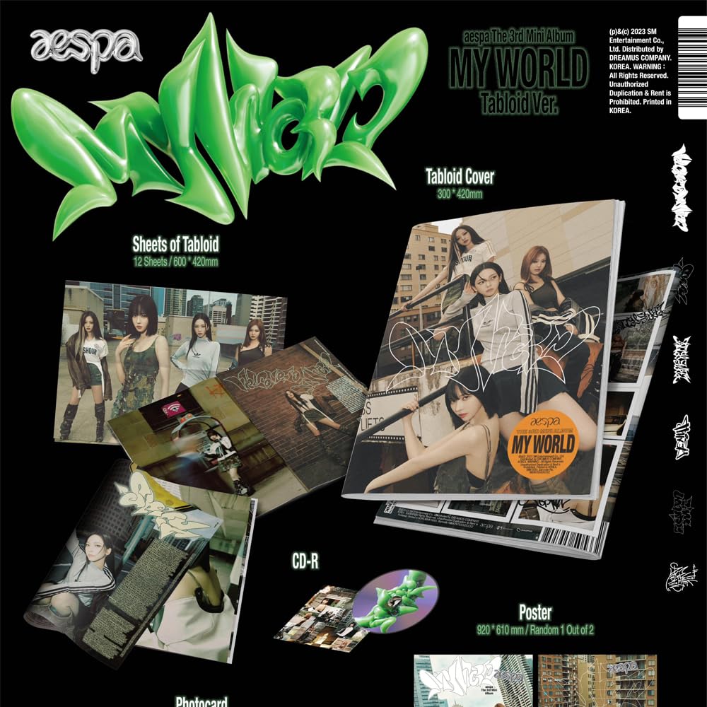 aespa - MY WORLD [Tabloid ver.] 3rd Mini Album+Folded Poster (CD Only, No Poster)