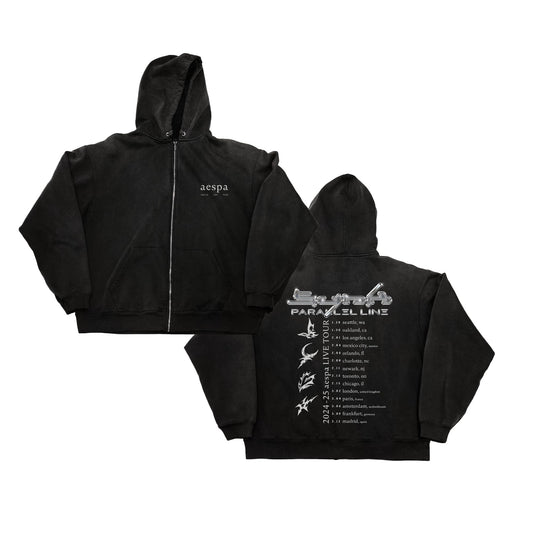 aespa Official SYNK PARALLEL LINE World Tour Merch Collection Dateback Zip-Up Hoodie