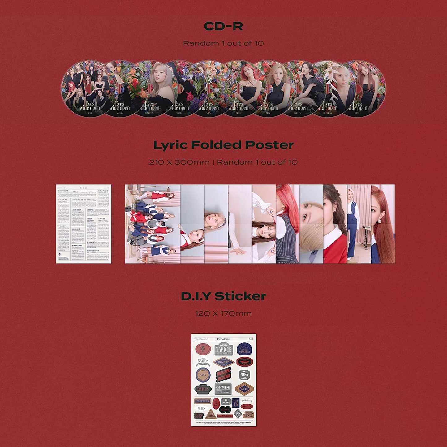 TWICE 2nd Album - EYES WIDE OPEN RETRO ver. Photobook + Message Card + Lyric Poster + Sticker + Photocards