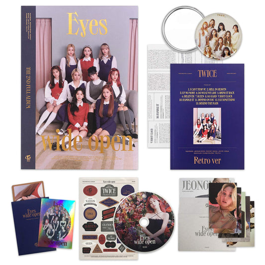 TWICE 2nd Album - EYES WIDE OPEN RETRO ver. Photobook + Message Card + Lyric Poster + Sticker + Photocards