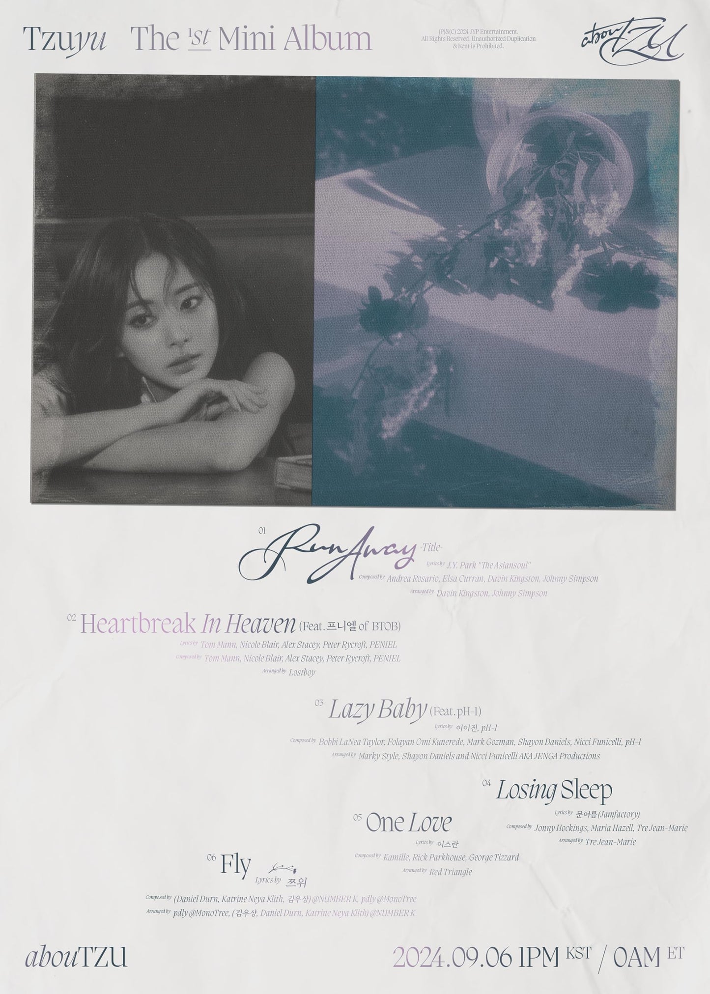 abouTZU - Tzuyu (Twice) 1st Mini Album Full Set: Run + Fly + Heaven + Digipack + Nemo (No Vinyl)